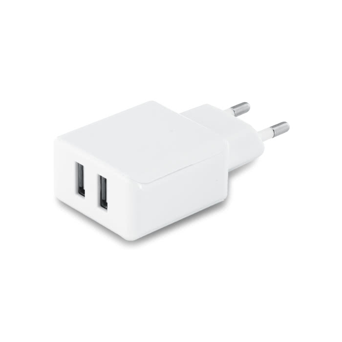 Plug and charger with 2 USB ports: 2 5V/1-2.1A, Square
