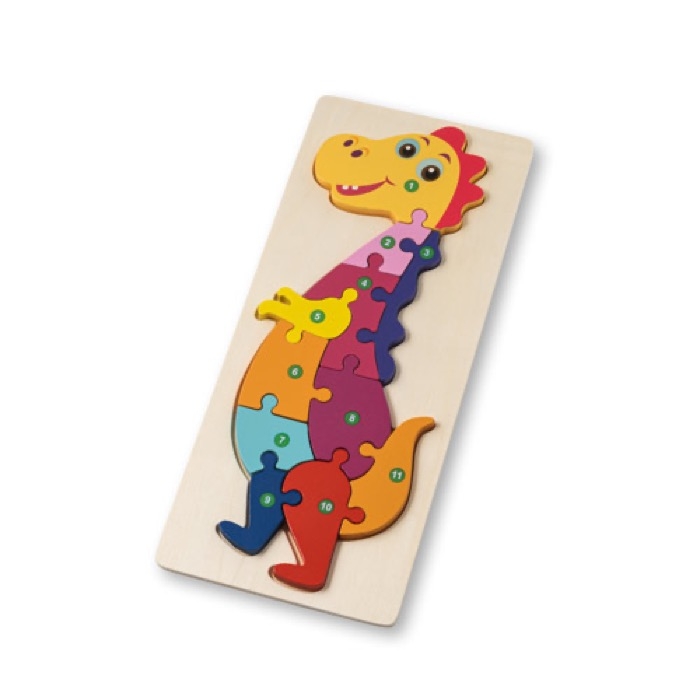 Dinosaur-shaped puzzle made of pine wood