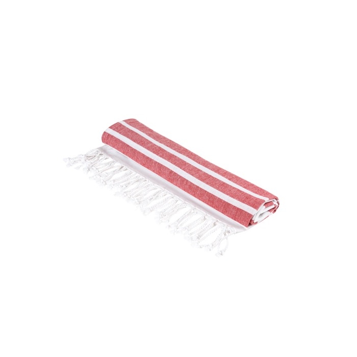Striped cotton-polyester beach towel with fringes, 180 g/m2
