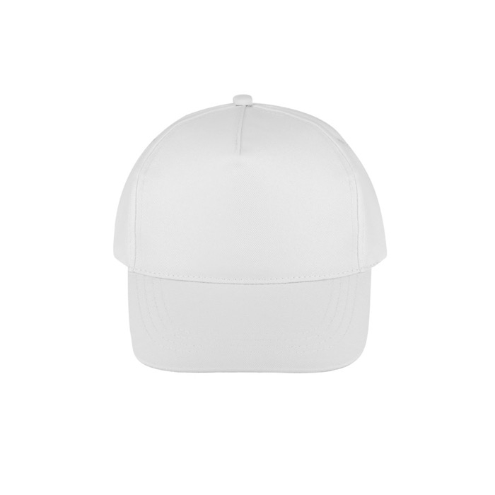 Recycled polyester cap with 5 panels and adhesive closure, 210 g/m2