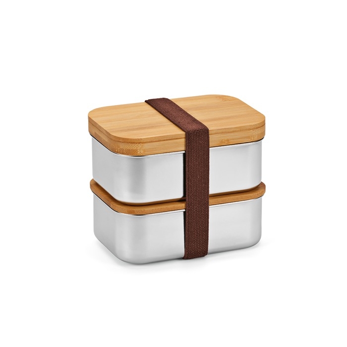 Recycled steel lunch box with 2 compartments, 980 ml
