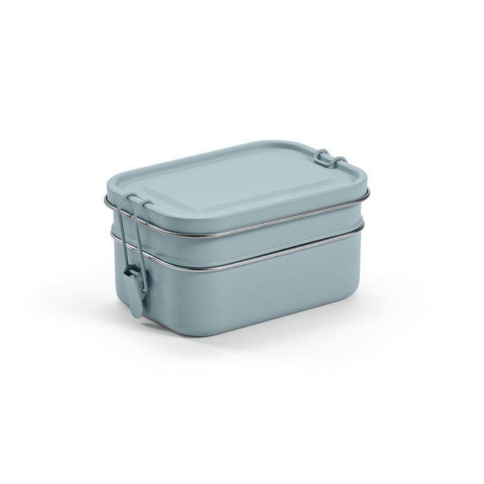 Double lunch box, recycled steel with clasps, 1.05 L