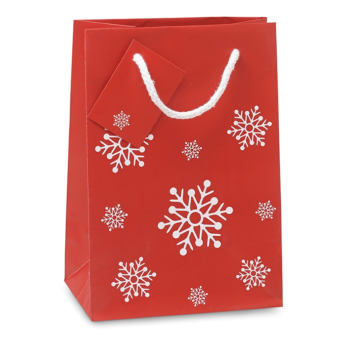 Small red gift bag with a white snowflake motif
