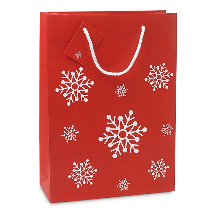 Large red gift bag with a white snowflake motif