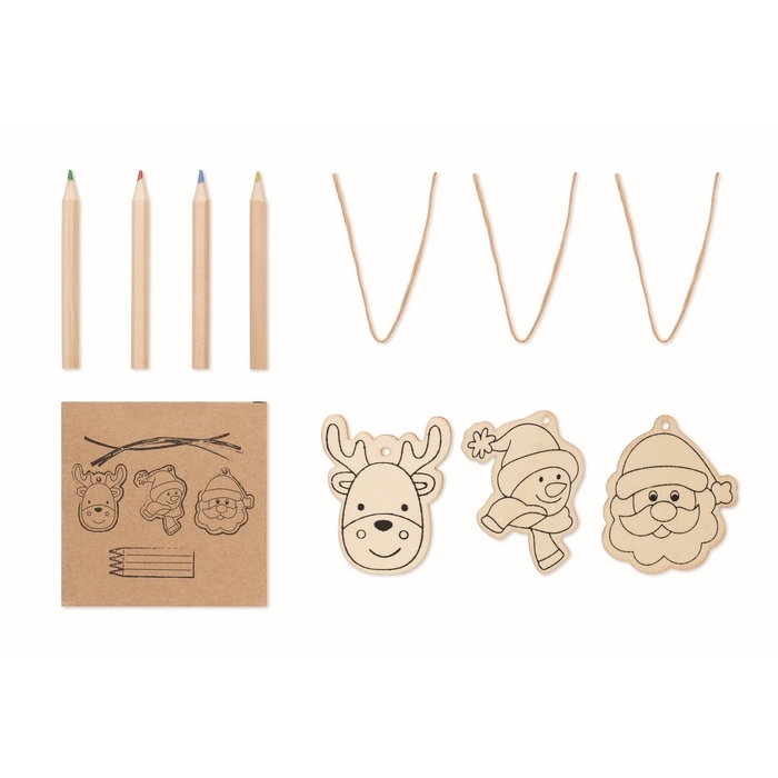 Colourable wooden Christmas ornaments for children