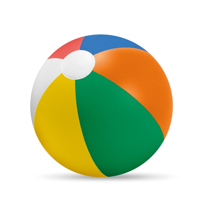 Inflatable beach ball with coloured stripes