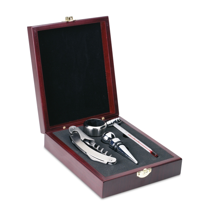 Elegant wine set in a lovely wooden box