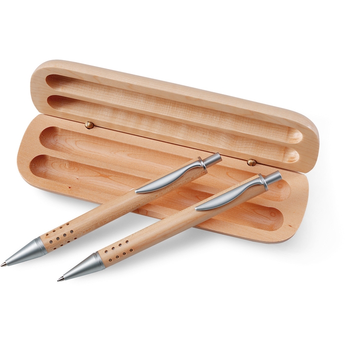 Sustainable gift set with ballpoint pen and wooden pencil
