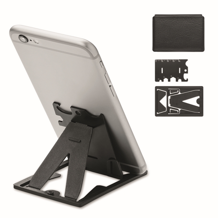 Steel multi-tool with 6 functions and phone holder