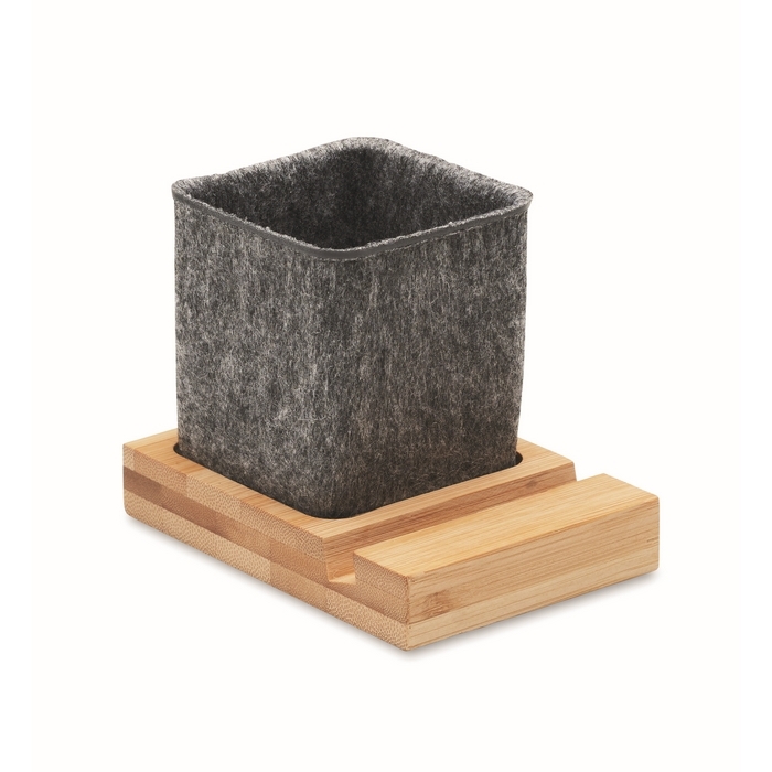 Pencil holder made of RPET felt and phone holder made of bamboo