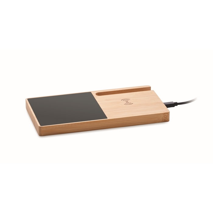 Bamboo wireless charging station with cup warmer, 15W