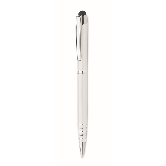 Recycled aluminium ballpoint pen with stylus and blue ink