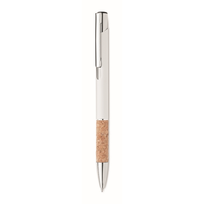 Retractable ballpoint pen with cork details and blue ink
