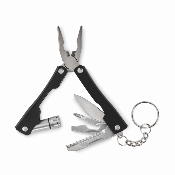 Folding pocket knife with 10 functions and flashlight