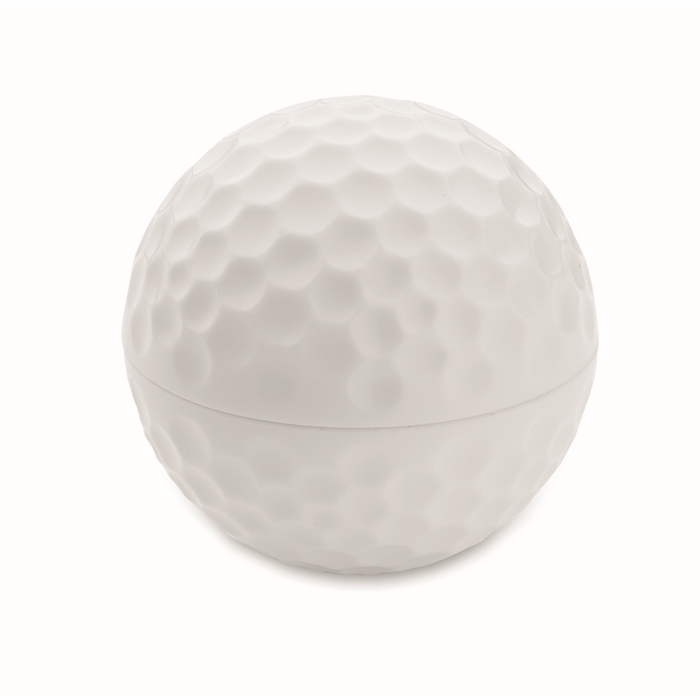 Golf ball shaped lip balm with vanilla aroma, SPF 10
