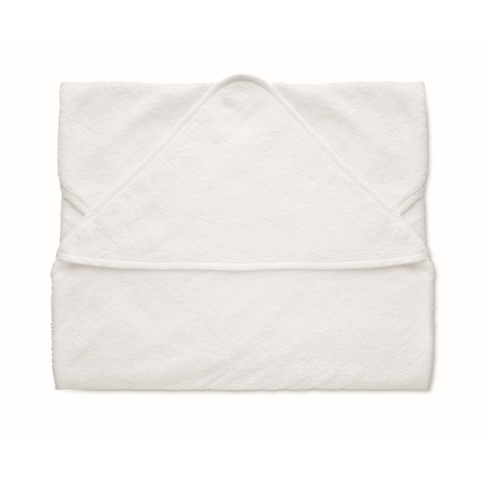 White cotton baby towel with hood, 300 g/m2