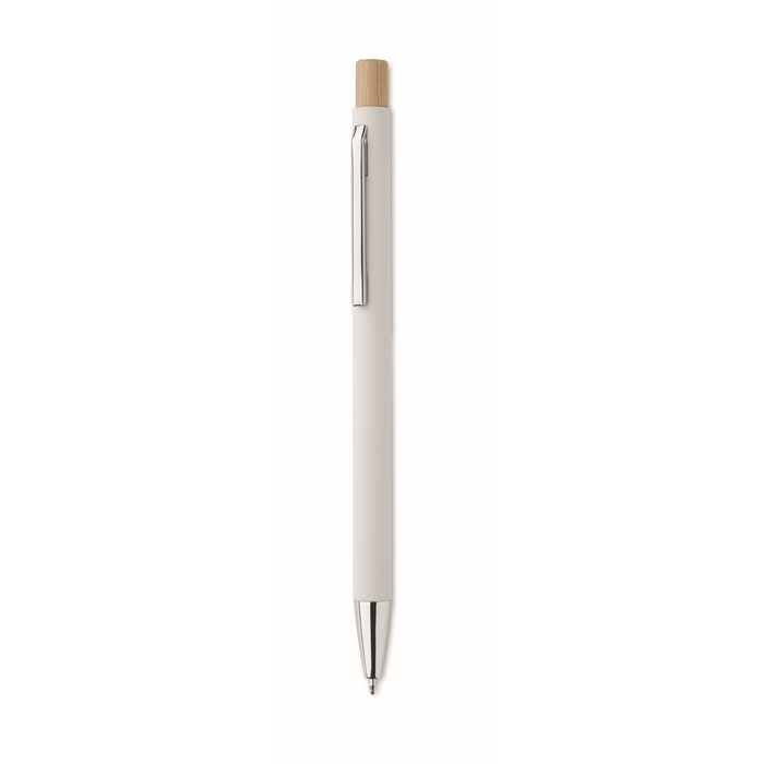 Recycled aluminium pen with bamboo click, blue ink