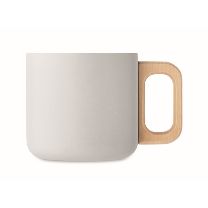 Recycled stainless steel mug with wooden handle, 350ml