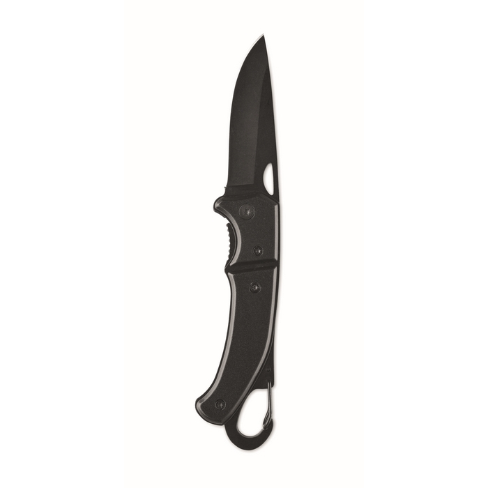Folding aluminium knife with carabiner on top