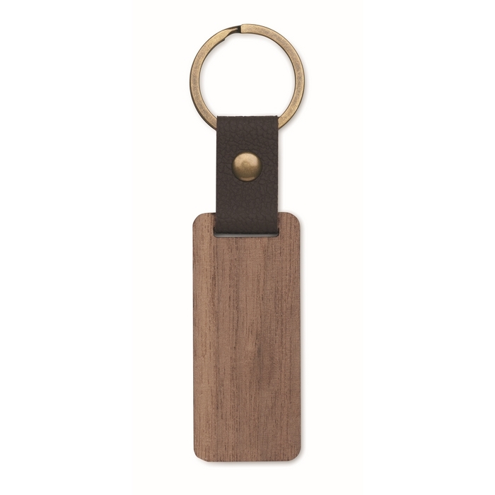 Rectangular wooden keyring with synthetic leather detail