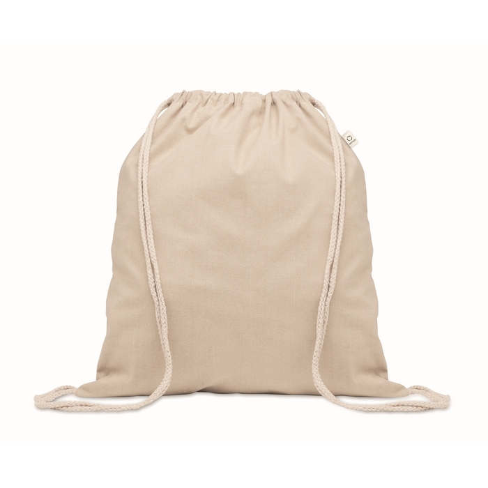 Natural-coloured recycled cotton and RPET drawstring bag, 140 g/m²