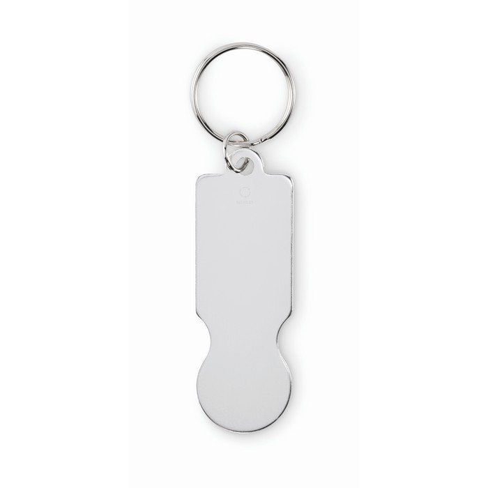 Recycled aluminium keyring for shopping trolley use