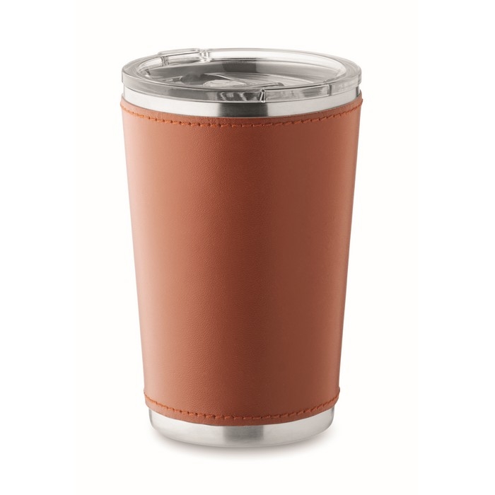 Stainless steel tumbler with removable faux leather sleeve, 350 ml
