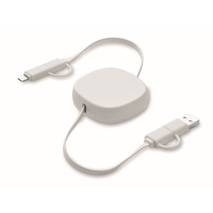 Charging cable with retractable 80 cm cables in compact casing