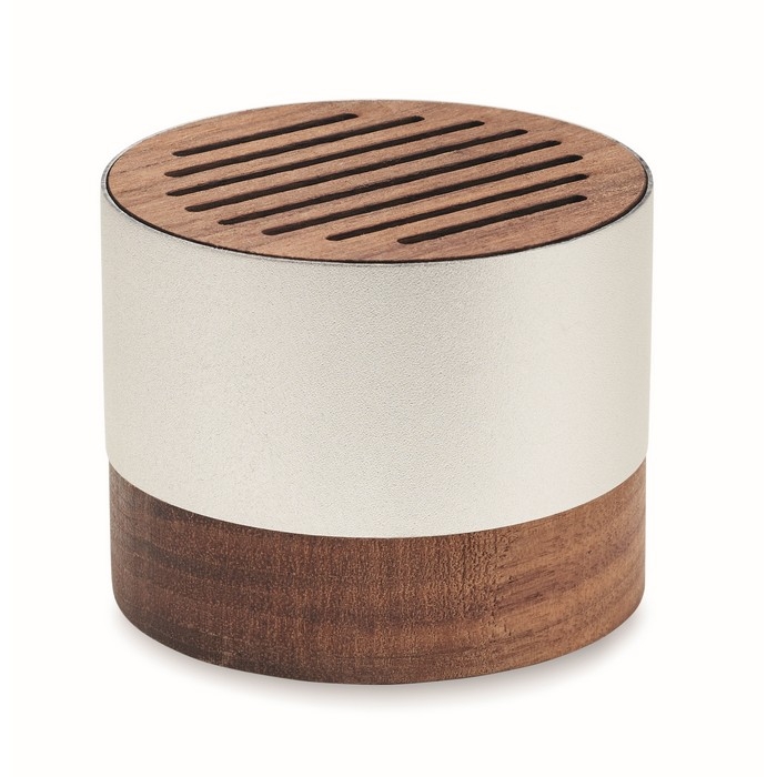 Wireless speaker made from recycled aluminium with walnut details