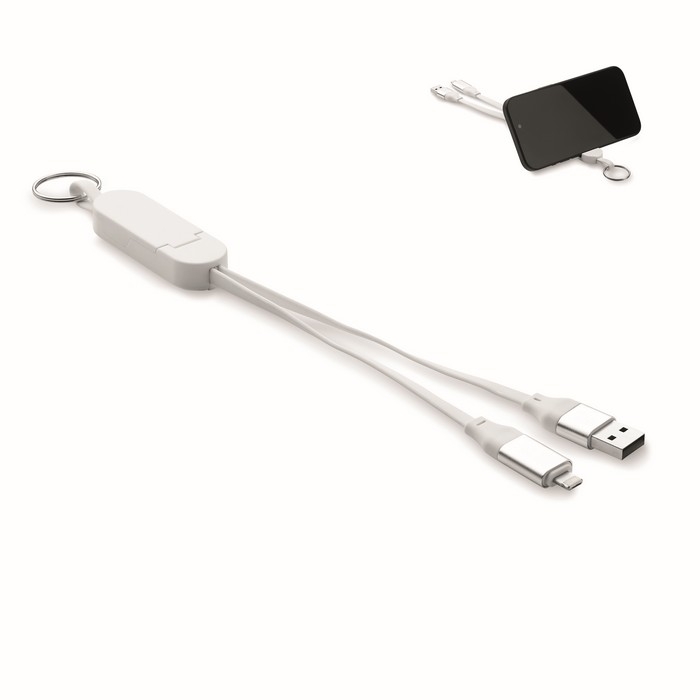 Keyring and phone stand with 26 cm charging cables