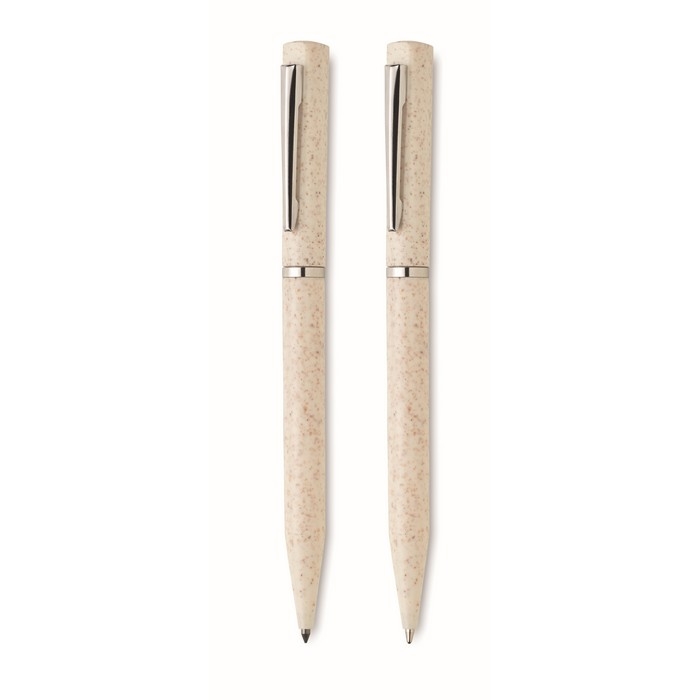 Set of 2 wheat straw pens with blue ink and graphite ink