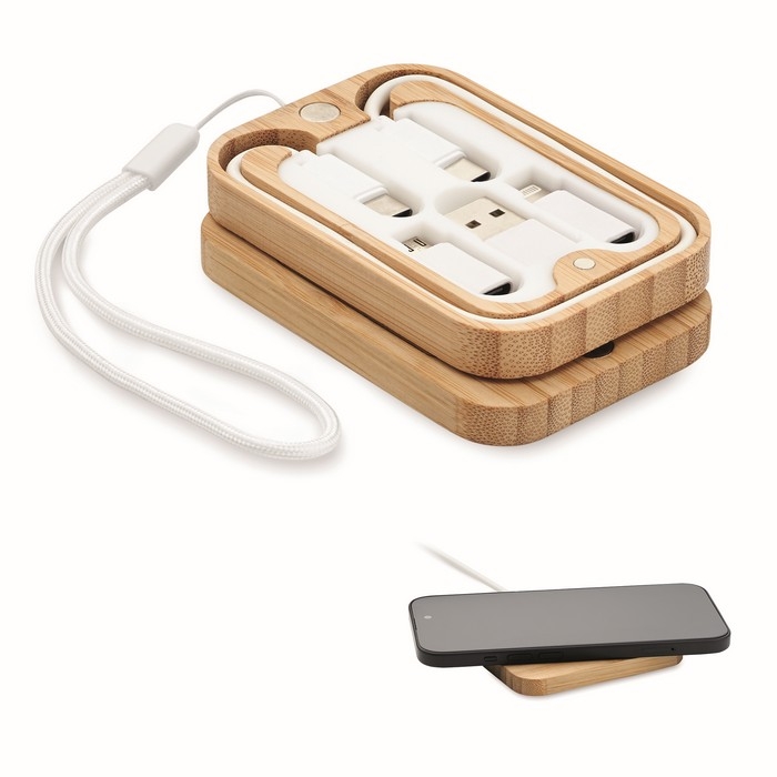 Bamboo box with strap and wireless charging function, 15W