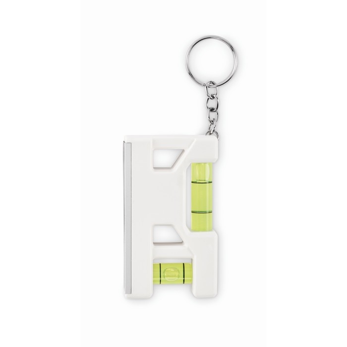 Keyring with dual bubble level, 7 cm ruler, and magnetic base