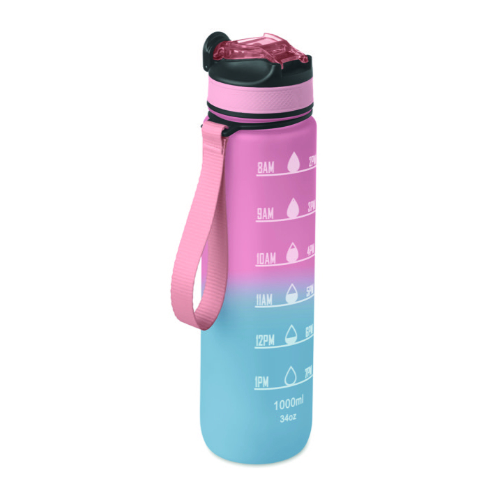 RPET bottle with spout and water consumption schedule, 1L