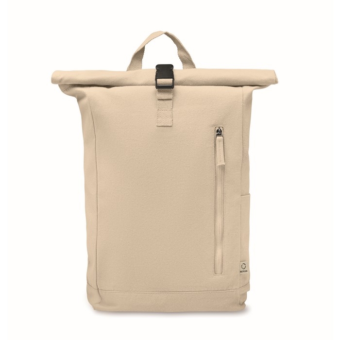 Recycled cotton roll-top backpack with front zipper