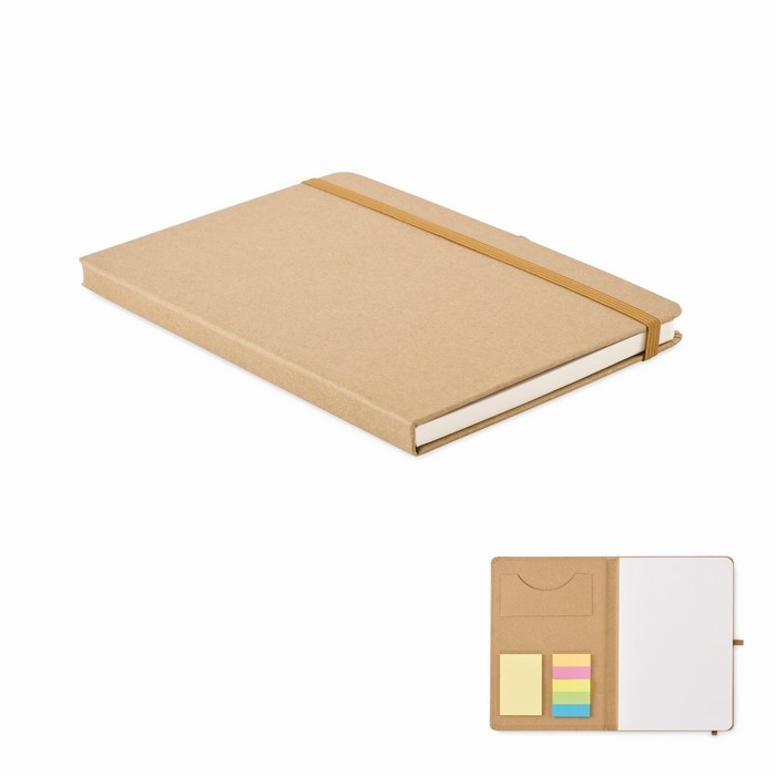 Plain notebook with sticky notes and internal cardholder, A5