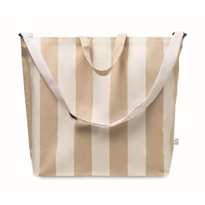 Beach bag with vertical stripes, handles, adjustable shoulder strap