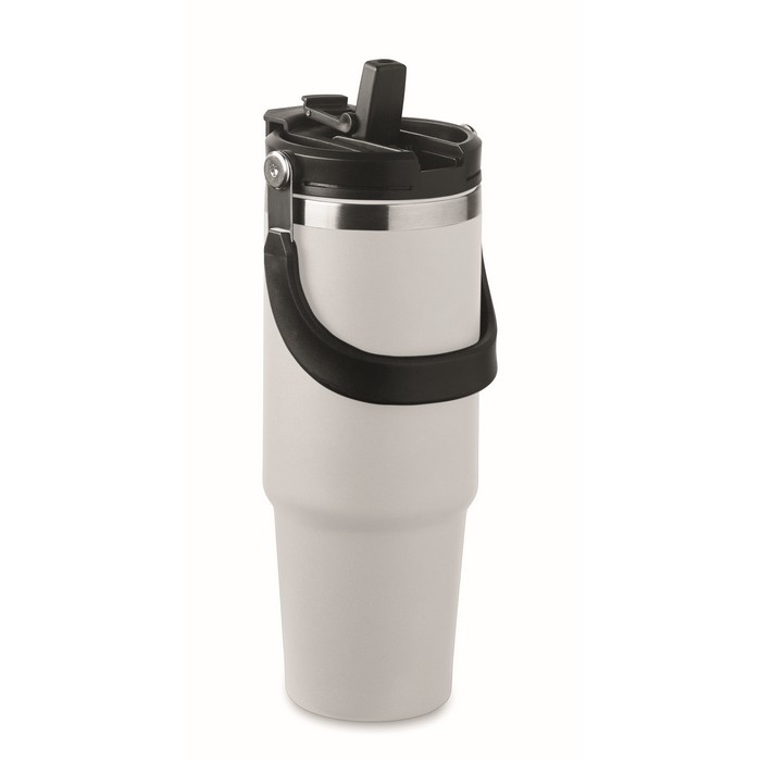 Double-walled cup with straw, spout, and carry handle, 850 ml