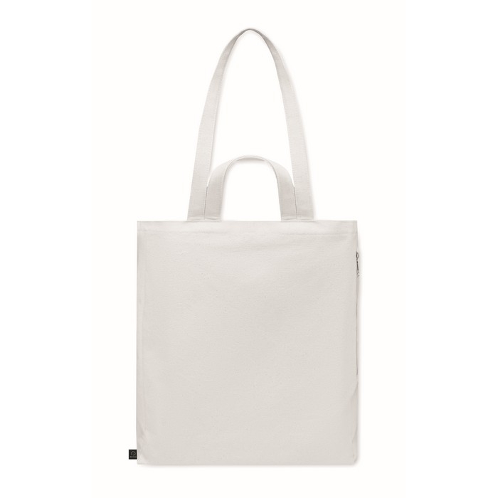 Shopping bag with short handles and side pocket, 380 g/m2