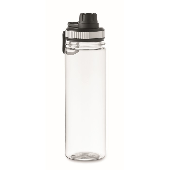 Transparent RPET bottle with lid and carry handle, 750 ml