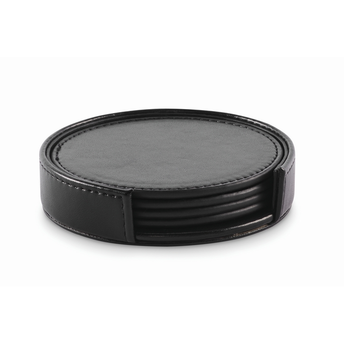 Set of 4 coasters, matching holder, synthetic leather
