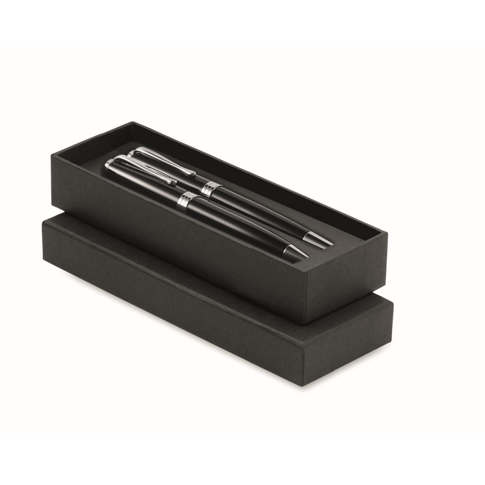 Pen and roller set, case included, blue and black ink