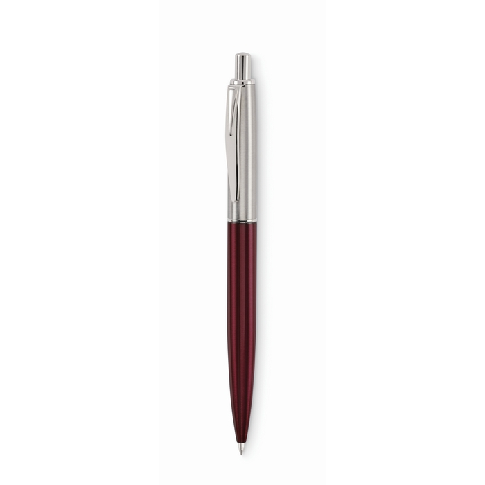 Stainless steel click pen, case included, blue ink