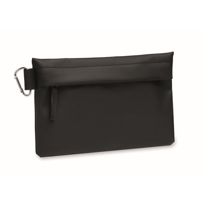Polyester and PU organiser toiletry bag, side carabiner