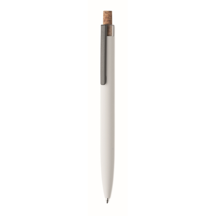 Recycled aluminium pen, cork click, blue ink