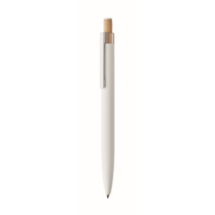 Recycled aluminium pen, bamboo click, blue ink
