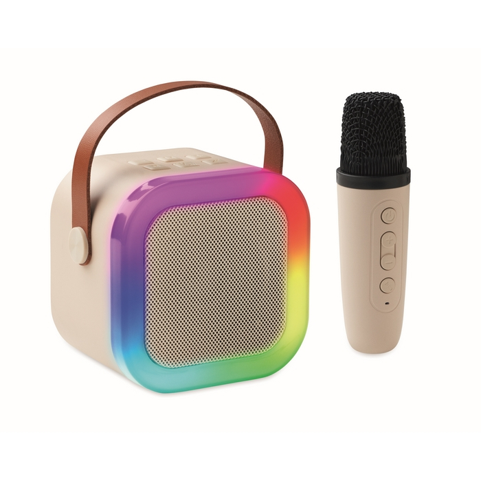 Vintage-style karaoke set, speaker with LED lights, microphone