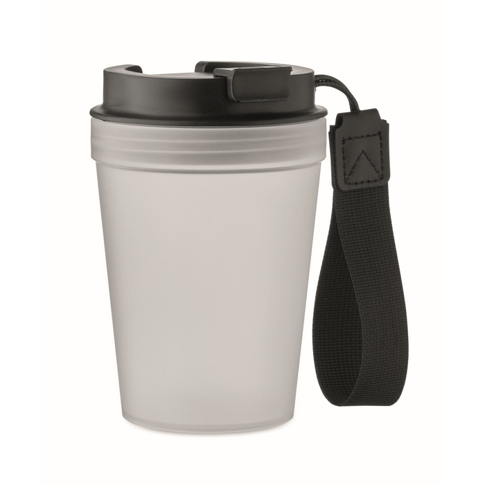 Leakproof travel mug, RPET polyester strap, 300 ml