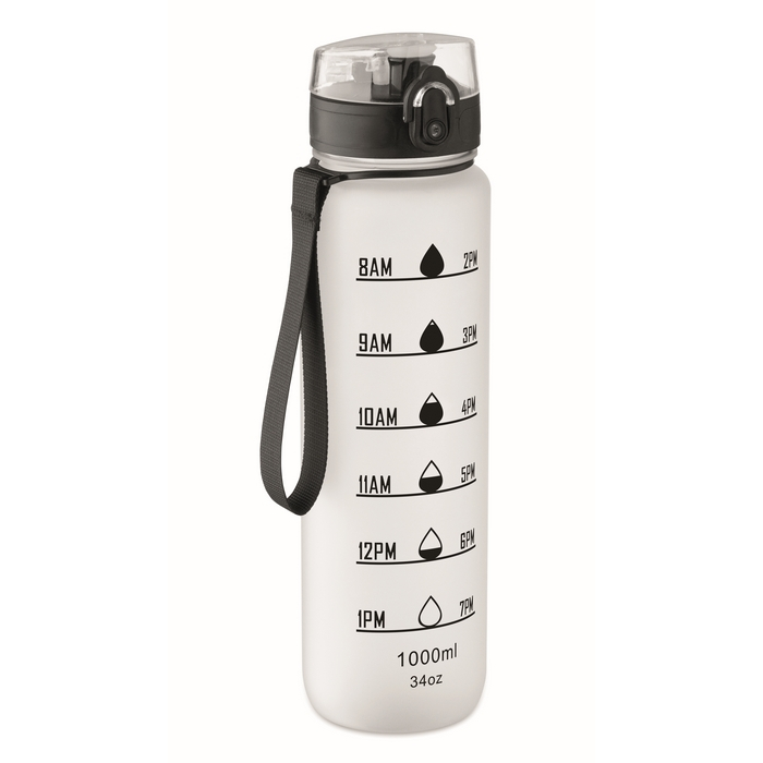 Plastic bottle, time markers, flip lid, 1 L