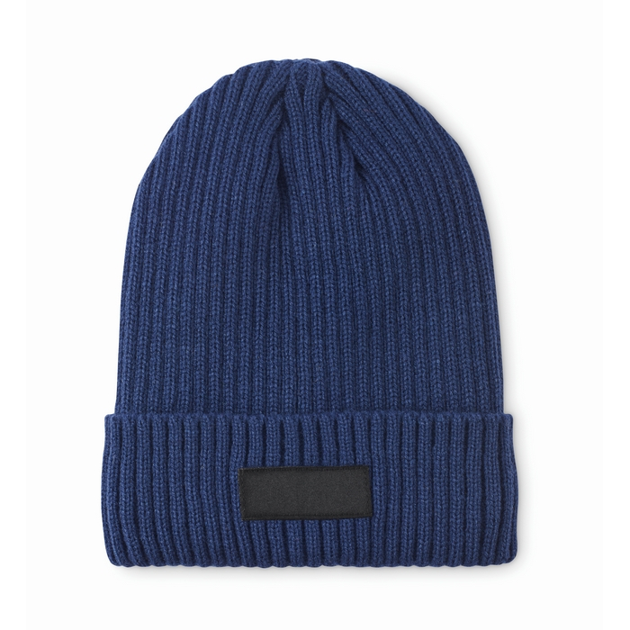 Unisex knitted beanie, assorted colours, custom patch